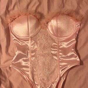 Fashion Nova Blush Satin and Lace Bodysuit (Bunny costume) Legally Blonde